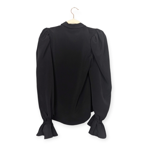 ASOS Design Curve Black Volume Sleeved Ruffle Cuffs Soft Shirt - Picture 2 of 7